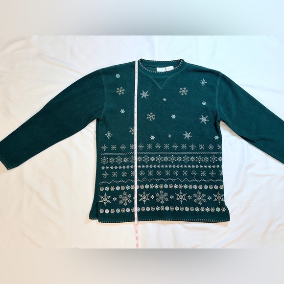 Vintage Bobbie Brooks Fleece Snowflake Holiday Crew Jumper - Forest Green - M - Picture 9 of 10